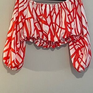 Off-Shoulder Red and White Patterned Women’s Top. Item # 11383